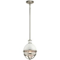 Lighting qn-tollis-mp-bn quintiesse Hängeleuchte Tollis E27 1x40W Stahl, Nickel gebürstet und Weiß geripptes Glas klar H:44.5cm-135.9cm Ø20.4cm von ELSTEAD