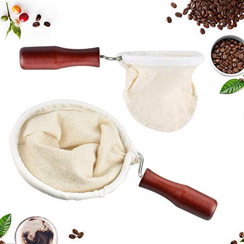 EMAGEREN 2 Stücke Dauer-Kaffeefilter Hellgelb Permanent-Filter Braun Dauerfilter mit Holzgriff Handfilter Wiederverwendbares Dauerkaffeefilter für Filterkaffeemaschinen Tee Kaffee als Teesieb von EMAGEREN