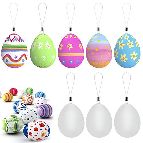 EMAGEREN 24pcs Ostereier Weiß Deko Eier Ostern zum Hängen Kunststoffeier 6.3 * 4.5cm Osterdeko Eier Dekorieren Ostern mit Schnüre DIY Plastik Ostereier zum Bemalen für Klassische Osterdekoration von EMAGEREN