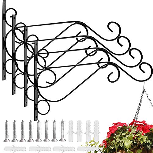 EMAGEREN 4 Stück Blumenampelhalter Eisen Wandhaken 26cm Blumenampel Pflanzen Halterung Hängend Wandhalter Blumentopf Wandhalterung Schwarz Blumenhalter Korbhalterung Wand Blumenhaken für Pflanztöpfe von EMAGEREN