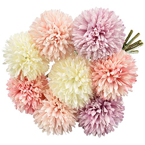 EMAGEREN Künstliche Hortensie Blumen 8 Stück Unechte Blumen Seide Chrysantheme kleine Kugel Blumen Braut Hochzeitsblumenstrauß für Haus Garten Party Blumenschmuck (Rosa Champagner Lila) von EMAGEREN