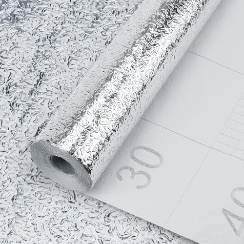 EMAGEREN Silberfolie Selbstklebend Aluminiumfolie, 40cm*10m Wasserdicht Alufolie Selbstklebend Fettbeständig Anti Schimmel Aluminium Folie Hitzebeständig Klebefolie für Aluminium für Schrank Möbel von EMAGEREN