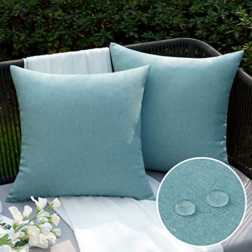 EMEMA Kissenbezug Outdoor Wasserdicht Sofakissen Wasserfest Dekokissen Kissenbezüge Dekorativ Kissen Kissenhülle aus Polyster für Garten Sofa Wohnzimmer Bett 2er Set 45x45 cm Cyan von EMEMA