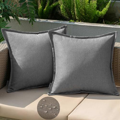 EMEMA Outdoor Kissen Wetterfest Kissenbezug Wasserfest Sofakissen Wasserdicht Dekokissen 40x40 cm Kissenbezüge Dekorativ Kissen Kissenhülle aus Polyster 2er Set für Garten Sofa Wohnzimmer Bett Grau von EMEMA