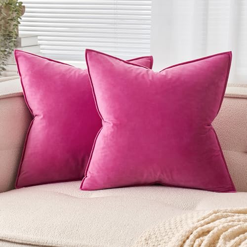 EMEMA Samt Kissenbezug Kissenhülle 50x50 cm Dekorative Sofakissen Dekokissen Umwickelte Kante 2er Set Kissenbezüge Zierkissenbezug für Sofa Wohnzimmer Schlafzimmer Rose Rot von EMEMA