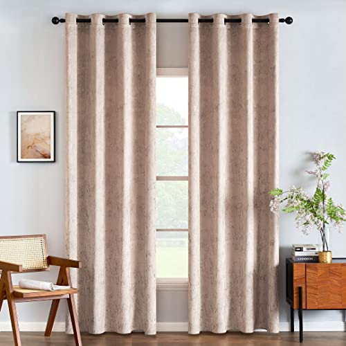 EMEMA Samtvorhänge Vorhang Blickdicht Vorhänge mit Ösen Gardinen Deko Ösenvorhang Dekoschal Dekogardinen für Schlafzimmer Wohnzimmer 2er Set 140 x 225 cm(B x H) Beige von EMEMA