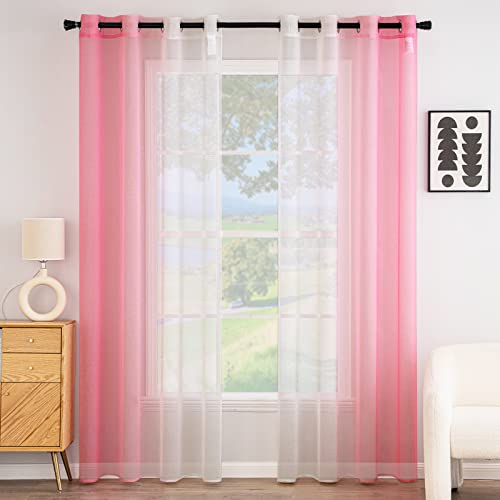 EMEMA Voile Vorhang Zweifarbiger Vorhang mit Ösen Transparente Gardine Ösenschal Fensterschal Lichtdurchlässig für Schlafzimmer 2er Set 140x175cm Rosa von EMEMA