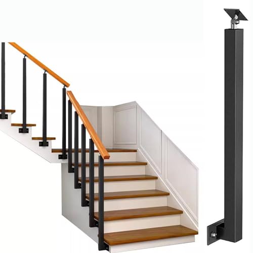 EMENAR Quadratische Treppengeländer, seitliche Pfostenmontage, Übergangshandlauf-Leitplanke mit Verstellbarer Flacher Halterung, schwarzer Edelstahl-Treppenpfosten (Color : 1 PC, Size : 110cm/44inch von EMENAR