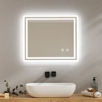 Badspiegel mit Touch 6500K LED-Beleuchtung eckig, Beschlagfrei, Helligkeit Einstellbar, Memory-Funktion, Horizontal&Vertical 60 x 50 cm - Emke von EMKE