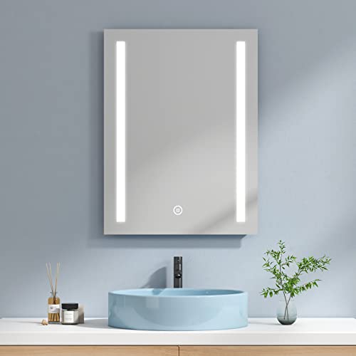 EMKE Badezimmerspiegel, LED, 60 x 80 cm, mit Touch-Schalter + Anti-Beschlag, kaltweißes Licht, Wandspiegel von EMKE