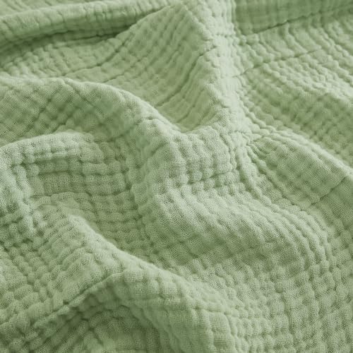 EMME Baumwolldecke 100% Musselin Decke Erwachsene, 4-lagige Sofadecken Atmungsaktive Weiche Decke Alle Jahreszeiten Vorgewaschen Couch Decken Baumwolle Tagesdecke, 140 x 190 cm,Gras Grün von EMME