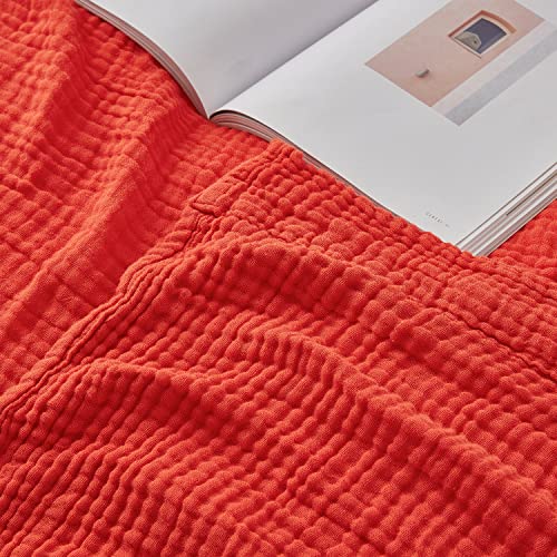 EMME Baumwolldecke 100% Musselin Decke Erwachsene, 6-Lagige Sofadecken Atmungsaktive Weiche Decke Alle Jahreszeiten Vorgewaschen Couch Decken Baumwolle Tagesdecke, 140 x 190 cm,orangefarbener Rost von EMME
