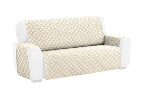 emmevi Gesteppter Sofabezug, weich, für 2-, 3-, 4-Sitzer-Sofa, Modell: Einzigartiger Sofaüberwurf für 3-Sitzer, Creme von emmevi