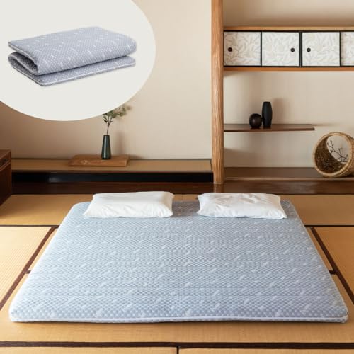 EMOOR Faltbare Hybrid-Futonmatratze 160 x 195 cm, Hochelastischer Urethanschaum 150N Mit Waschbarem, Gepolstertem Bezug, Tatami-Boden-Schlafmattenauflage, Grau von EMOOR