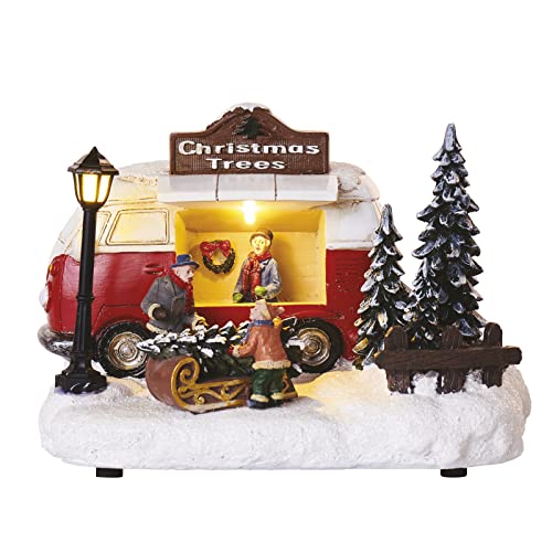 EMOS Dekorativer Retro-Bus als Christbaumverkäufer, LED-Weihnachtsbeleuchtung Retro-Kleinbus, warmweiß, für den Innenbereich IP20, batteriebetrieben (3x AA), Weihnachtsdekoration, 20x13,7 cm von EMOS