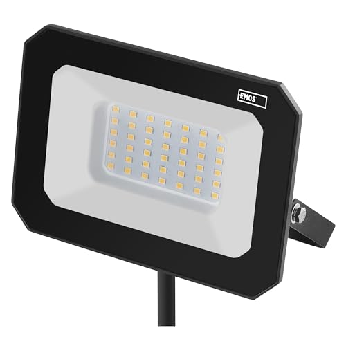 EMOS LED Strahler SIMPO 30 W, IP65 wasserdichtes Flutlicht für Feuchtraum oder Außen, superhell 3000 lm, Neutralweiß 4000 K, Lebensdauer 25 000 Stunden, inkl. 20 cm Anschlusskabel von EMOS