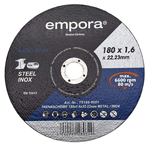 EMPORA Trennscheibe - Trennscheibe 180mm - Trennscheibe für Winkelschleifer - Inox Stahl Metall Blech - INOX STAHL METALL Ø180 mm x 1,6 mm x 22,23 mm - max. 13300 RPM - 80 m/s - EN. 12413 von EMPORA