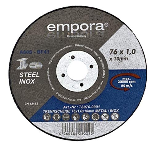 EMPORA Trennscheibe 76mm - Trennscheibe für Winkelschleifer - Flexscheibe - Schruppscheibe - INOX STAHL METALL Ø76 mm x 1,0 mm x 10 mm - max. 20000 RPM - 80 m/s - EN. 12413 von EMPORA