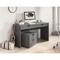 Schreibtisch 140 cm Larro - Computertisch mit Schubladen & Rollcontainer (Graphit) - Graphit von EMPORIUS