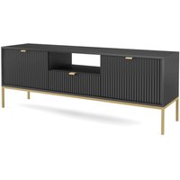 TV-Schrank 150 cm Galla - Zweitürige TV-Tisch mit Schubladen - Beinen, geriffelten Fronten & goldene Griffe (Schwarz + Gold) - Schwarz + Gold von EMPORIUS