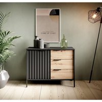 Kommode 100 cm Varo - Sideboard mit Schubladen - Modern, Loft, Wohnizmmer - Möbel vom Hersteller (Schwarz + Artisan) - Schwarz + Artisan von EMPORIUS