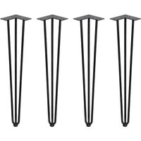 Lot von 4 Tischbeine mit 3 Stangen Hairpin, Höhe 710mm, Stahl, Schwarz lackiert - Schwarz - Emuca von EMUCA