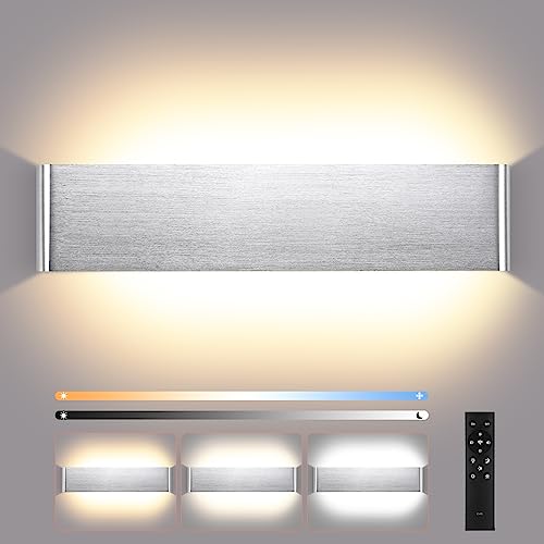 ENCOFT 18W Wandleuchte Innen Dimmbar mit Fernbedienung, Dimmbare LED Wandlampe Modern Up Down Licht Wandbeleuchtung Silber IP44 für Wohnzimmer Schlafzimmer Flur Treppen usw, aus Aluminium von ENCOFT