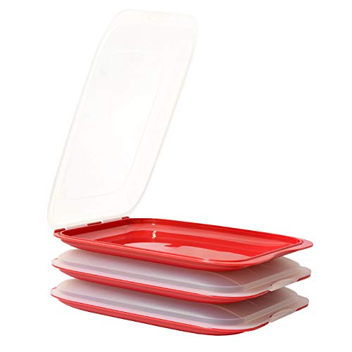 ENGELLAND - Hochwertige stapelbare Aufschnitt-Boxen, Frischhaltedose für Aufschnitt. Wurst Behälter. Perfekte Ordnung im Kühlschrank, 3 Stück Farbe Rot, Maße 25 x 17 x 3.3 cm von ENGELLAND