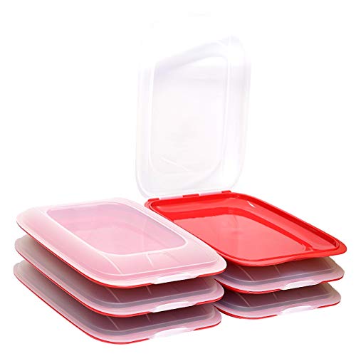 ENGELLAND - Hochwertige stapelbare Aufschnitt-Boxen, Frischhaltedose für Aufschnitt. Wurst Behälter. Perfekte Ordnung im Kühlschrank, 6 Stück Farbe Rot, Maße 25 x 17 x 3.3 cm von ENGELLAND