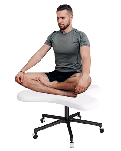 ENHEN Kniestuhl Ergonomischer Cross -Beinstuhl mit Rädern, Meditationsstühle Schreibtisch für Erwachsene/Kinder, 2 Kissen, Höhenverstellbar, Multisitzposition (Color : White) von ENHEN