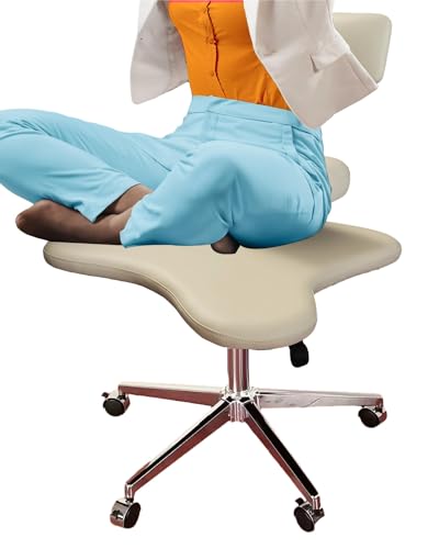 ENHEN Kniestuhl Home Office Meditation Chair mit Rädern & Mid Back, Erwachsene ADHS -Yoga -Schreibtischstuhl, Ergonomischer 2 Kissenkreuz -Beinschuk für Under Desk (Color : White) von ENHEN