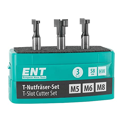 ENT 09003 3-tlg. HW T-Nutfräser-Set optimiert für M5 M6 und M8 Schrauben, HW, Schaft (S) 8 mm - Nuten fräsen für gängige Sechskantschrauben von ENT European Norm Tools