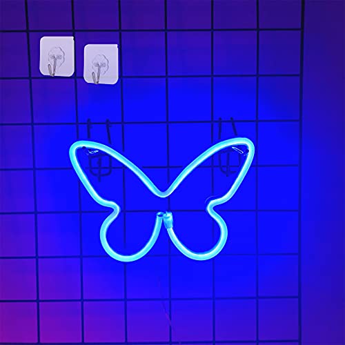 ENUOLI Butterfly Neon Light Signs Neonlicht Neon Nachtlicht mit 2 Haken Batterie/USB betrieben Led Neonlicht für Wanddekor Neonlichtschirm Neon Nachtlampen für Schlafzimmer Geburtstagshaus(Blau) von ENUOLI