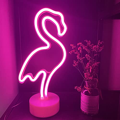 ENUOLI Flamingo Leuchtreklame Neon Nachtlicht mit Halter Basis Batterie/USB betrieben LED Leuchtreklame LED Licht für Wohnzimmer Schlafzimmer Weihnachtsfeier Geburtstagsdeko von ENUOLI