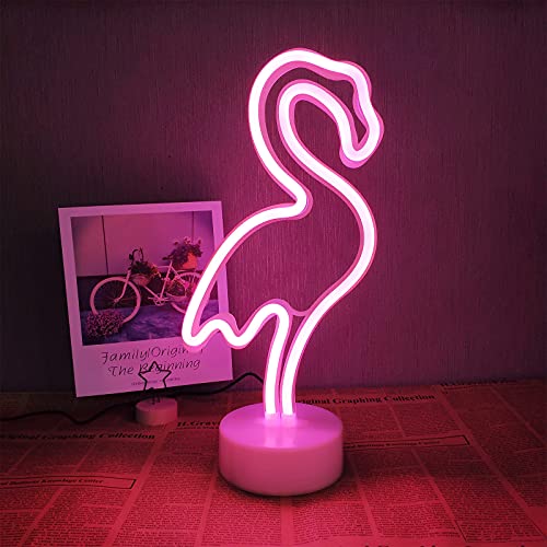 ENUOLI Flamingo Neonlicht LED Flamingo geformt Neonzeichen Licht mit Halter Base Tischdekoration Nachtlampe mit Batteriebetrieben/USB Neonlichter für Kinderzimmer Partei liefert von ENUOLI