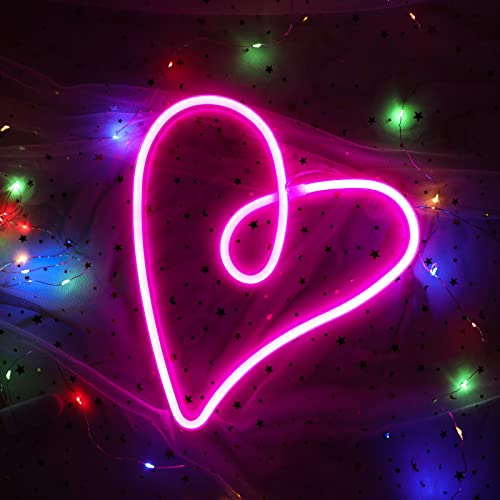 ENUOLI Herz Leuchtreklame Pink Neon Led Leuchtreklame Liebe USB/Batteriebetrieben Neon Liebe Herz Herzförmiges Licht für Wanddekoration Neonlampe für Geburtstagsfeier Zuhause Freunde Geschenk(Rosa) von ENUOLI