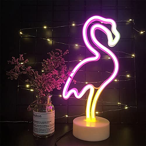 LED-Flamingo Neonzeichen Flamingo Neonlichter LED-Neonlicht-Zeichen mit Halter Base Batterie/USB betriebene Licht-Zeichen-Nachttisch-Lampen Neonzeichen für Home Party-Dekoration von ENUOLI