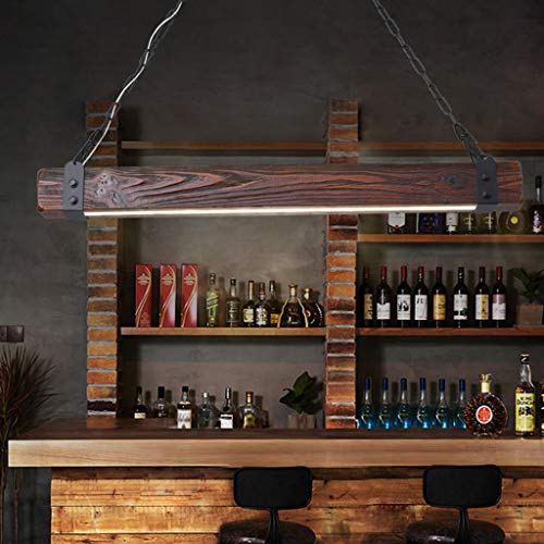 ENXING LED Holz Pendelleuchte Vintage Pendellampe Mit Dimmbarer Fernbedienung Höhenverstellbar Holz Retro Rechteckig Industrial Hängeleuchte Kronleuchter Lampe Für Esstisch Küche Wohnzimmer Bar Cafe von ENXING