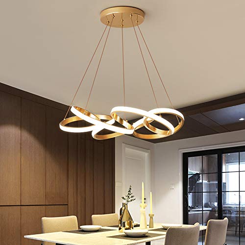 LED Pendelleuchte Gold Hängeleuchte Hängelampe Schlafzimmer Deckenlampe Dimmbar Mit Fernbedienung Creative Metall Und Acryl Pendellampe Wohnzimmer Küche Esstisch Kronleuchte Höhenverstellbar,65cm von ENXING