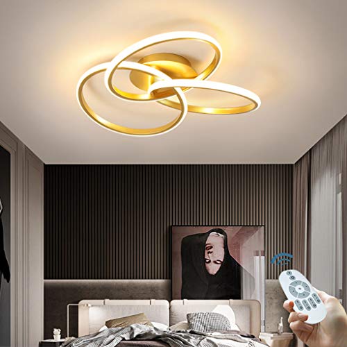 LED Wohnzimmer Deckenleuchte Deckenlicht Dimmbar Stufenlos Mit Fernbedienung Modern Acryl Lampenschirm Deckenlampe Bürodeckenleuchten Für Wohnzimmer Schlafzimmer Esszimmer Küche Lampe,Gold,52cm von ENXING