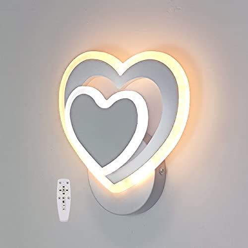 EOEO 18W LED Wandleuchte Dimmbar mit Fernbedienung, 360° Drehbare Herz Design Innen Wandlampe aus Acryl, 3000K-6000K Wandlicht für Kinderzimmer Wohnzimmer Schlafzimme Nachttischlamp,Weiß von EOEO