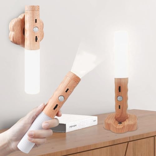 EOEO Holz Akku Wandleuchte mit Bewegungsmelder Kabellos LED Innen Wandlampe USB Aufladbar Bettlampe Tischlampe Magnetische Tragbare Nachtlichte für Schlafzimmer, Flur,White Light von EOEO