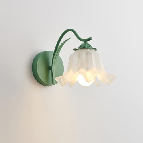 EOEO Landhausstil Wandleuchte Innen Rustikal Wandlampe Acryl Schirm Blütenform E27 Nachttischlampe, 1 flammige, Florentiner Lampe Romantische Wandbeleuchtung für Schlafzimmer Wohnzimmer Flur von EOEO