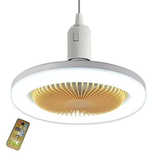 Klein Deckenventilator mit Beleuchtung und Fernbedienung, 30W LED Dimmbar Deckenlampe mit Ventilator, 3-Gang,Timer, E27 Leise Deckenventilator mit Licht für Wohnzimmer Küche Esszimmer Schlafzimmer von EOEO