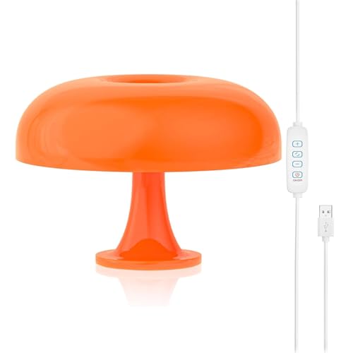 Pilzlampe Tischlampe Dimmbar LED Mushroom Tischleuchte Nachttischlampe mit USB Stecker, E14 Fassung,Deko Nachtlicht Orange Schreibtischlampe für Schlafzimmer Wohnzimmer, mit 3 Farben Glühbirne,Orange von EOEO
