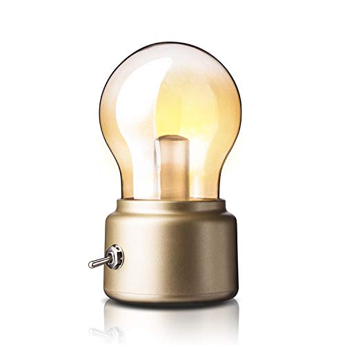 EONANT Retro-Glühbirne Nachttischlampe, kreative wiederaufladbare USB-Nachtlicht, altmodische LED-Tischlampe, Schlafzimmer Nachttischlampe, Desktop dekorative Glühbirne kleine Tischlampe (Gold) von EONANT