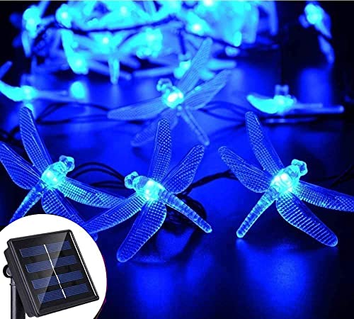 EONANT Solar Libellenlichterkette 20FT / 30 LED wasserdichte Innen- und Außenmärchendekorationslichter, geeignet für Hofgartenzaun Hochzeit Weihnachtsfeier (Blau) von EONANT