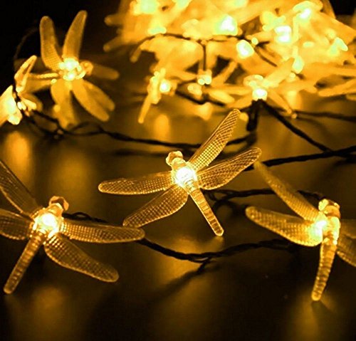 EONANT Solar Libellenlichterkette 20FT / 30 LED wasserdichte Innen- und Außenmärchendekorationslichter, geeignet für Hofgartenzaun Hochzeit Weihnachtsfeier (Warmweiß) von EONANT