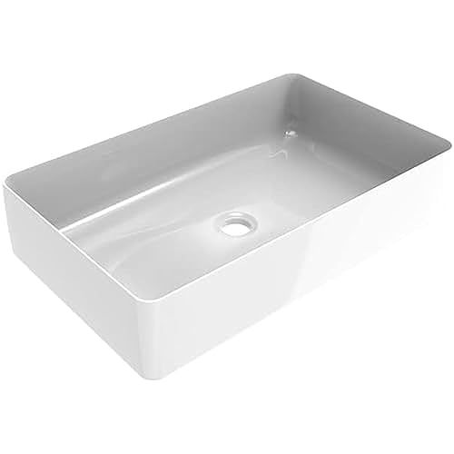 ERCOS Rechteckiger Keramik Aufsatzwaschtisch, Badezimmer Waschbecken Farbe Weiß Glänzend, Ohne Überlauf, Maße 580x360 mm von ERCOS