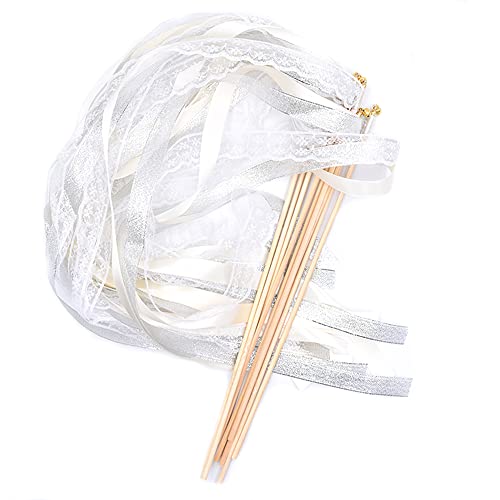 ERHUAN Band Zauberstäbe Hochzeit, 10 Stück Hochzeit Luftschlangen Glocken,Glücksstäbe,Wedding Wands für Hochzeit, Weihnachten, Geburtstag, Party, Seide, Spitzenband, mit Glocken von WEIWUXIAN